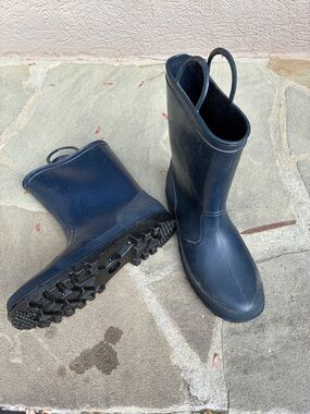 Navy Waterproof Rubber Rain Boots with Lug Sole
